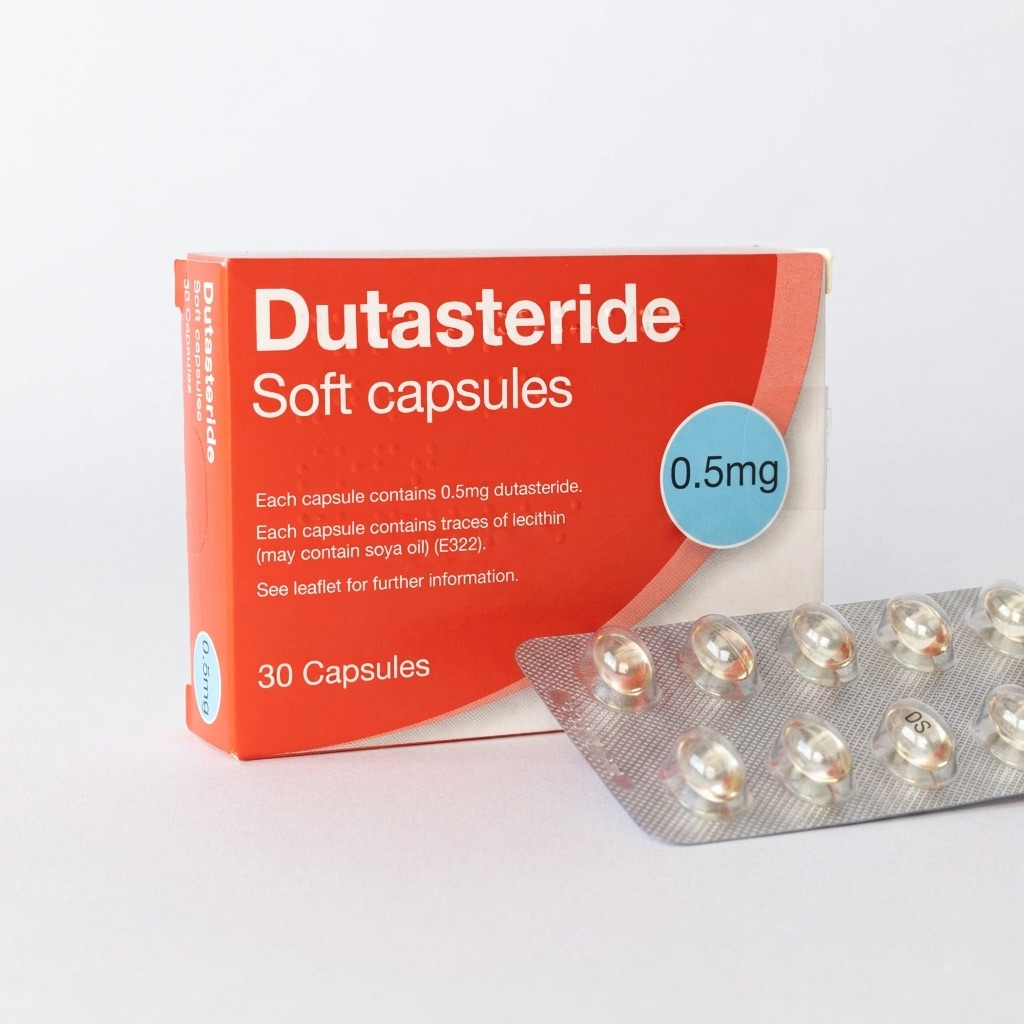 Dutasteride 0.5mg soft capsules box of 30 with blister strip of clear capsules