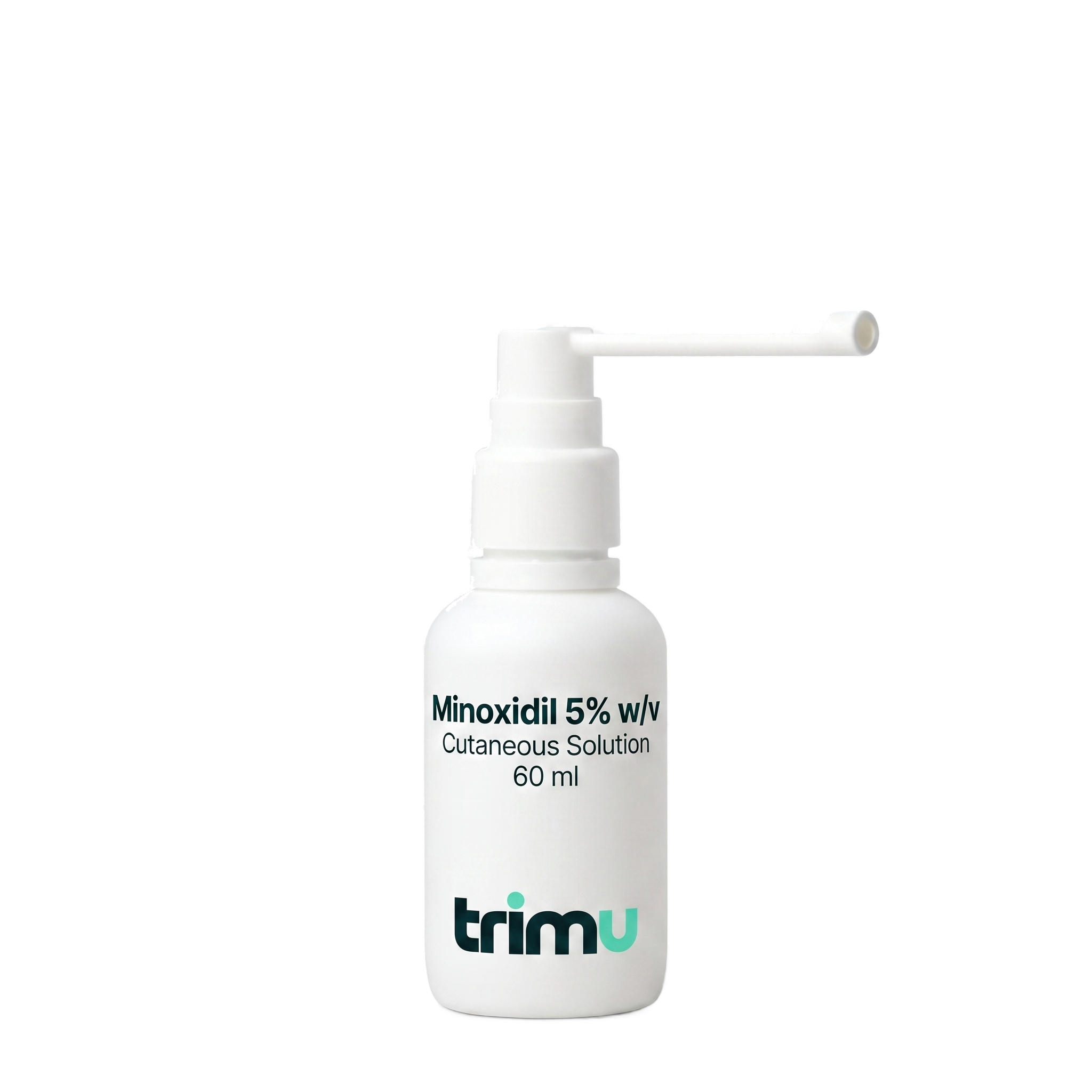 Trimu Minoxidil 5% w/v cutaneous solution 60ml white spray bottle with applicator nozzle