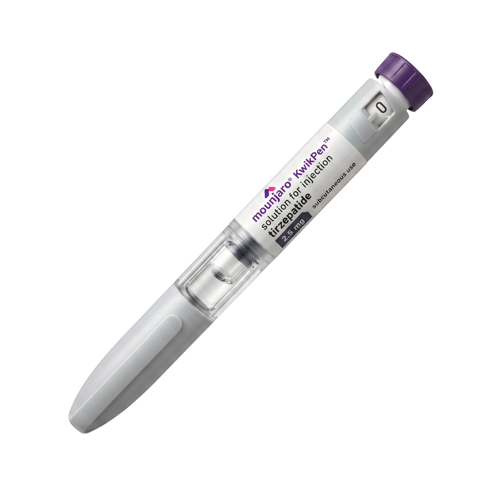 Mounjaro KwikPen (tirzepatide) 2.5mg solution for injection pen, dose dial set to 0